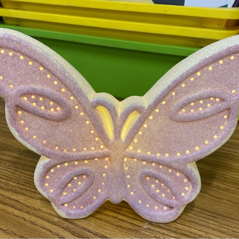 Pink Glitter Butterfly Lantern - Decorative Accent Light
